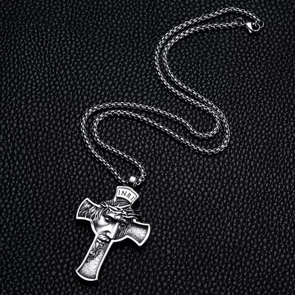 Vintage Stainless Steel Jesus Cross Pendant Necklace - Picture 4 of 7